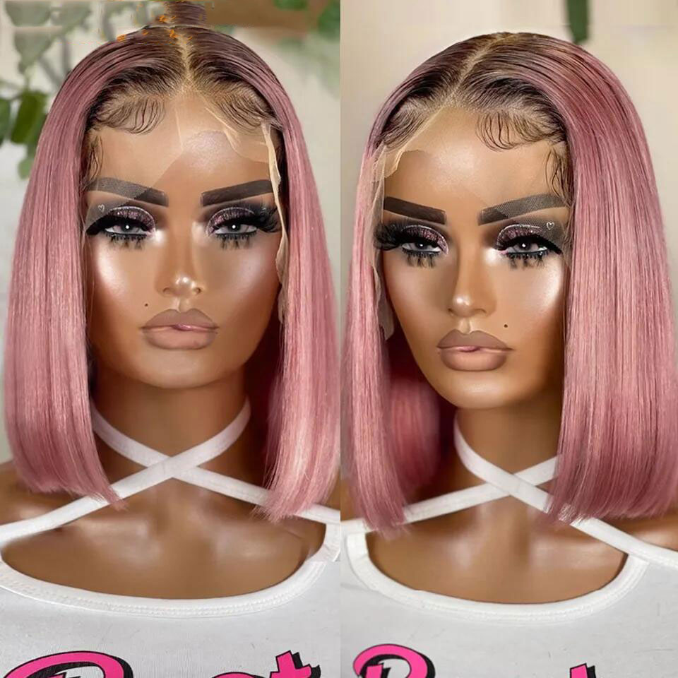Stema 1b/pink 13x4 Lace Front Human Hair Straight Bob Wig